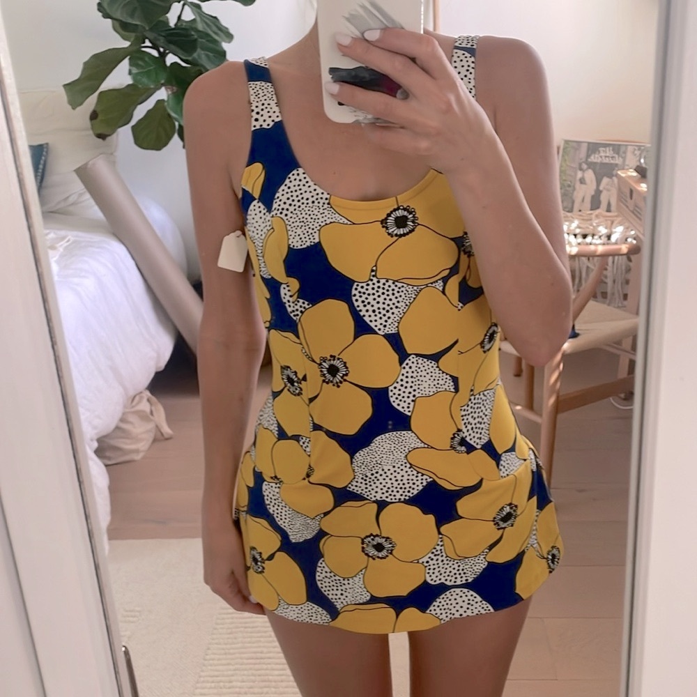 Vintage bathing suit dress in yellow poppies